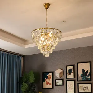 Modern Luxury Living Room Light Simple Led Large Gold Nordic Hanging Crystal Chandelier