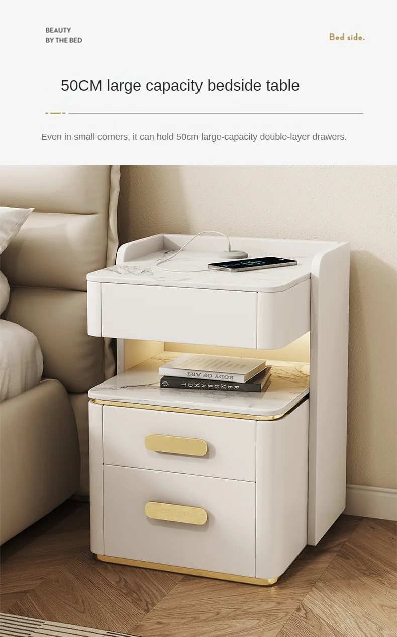 Intelligent Solid Wooden Bedside Table With Large Capacity And Storage