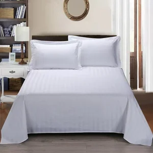 Modern White Stripe Organic Eco-Friendly 240tc Hotel Linen 4-Piece Cotton Bedding Set Soft Breathable Bed Sheets Duvet