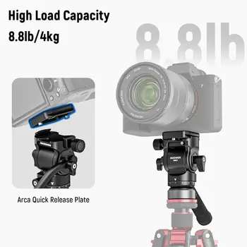 NEEWER Tripod Fluid Head with +/-10° Leveling Base(37mm Dia.), Metal Pan Tilt Head with Arca Type QR Plate, Telescopic Handle detail image
