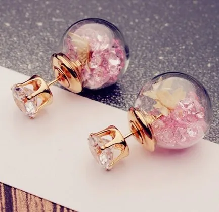 Latest Design Dainty Vintage Flower Acrylic Rhinestone Stud Transparent Resin Round Ball Botanical Jewelry Earrings For Girls