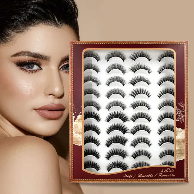 RTS wholesale beauty supplies lashes natural long 3D mink magnetic eyelashes set 20 pairs natural false eyelashes fake lashes