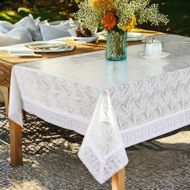 Hot Selling Lace Plastic Embossed Table Cloth waterproof Transparent Table cover For Wedding Hotel Home use  Dining Room