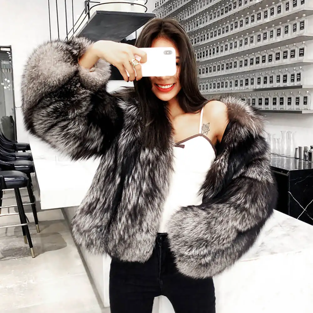 Real Silver Fox Fur Collar Women Winter retailer Warm