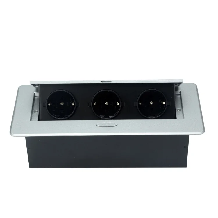 Three EU standard power socket information boxes are hidden with built-in black silver slow ejection meeting desktop socket