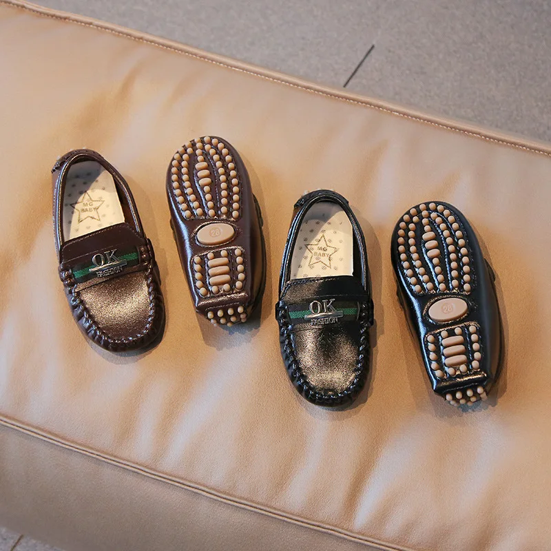 2023 Spring and Autumn New Children Shoes Black Fashion Bean Shoes Boys Soft Sole Black Single Shoes