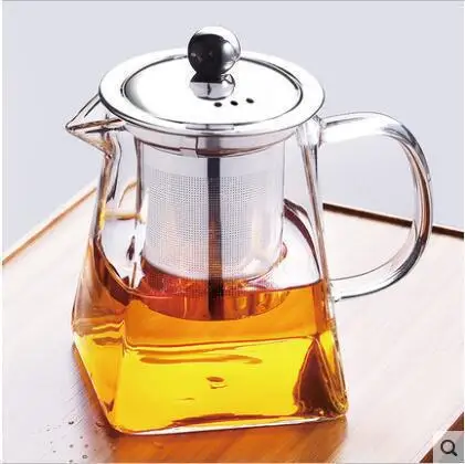 Hot Sale 350ml 550ml 750ml 950ml Square Borosilicate Glass Teapot Decorative Tea Kettles with Stainless Steel Infuser