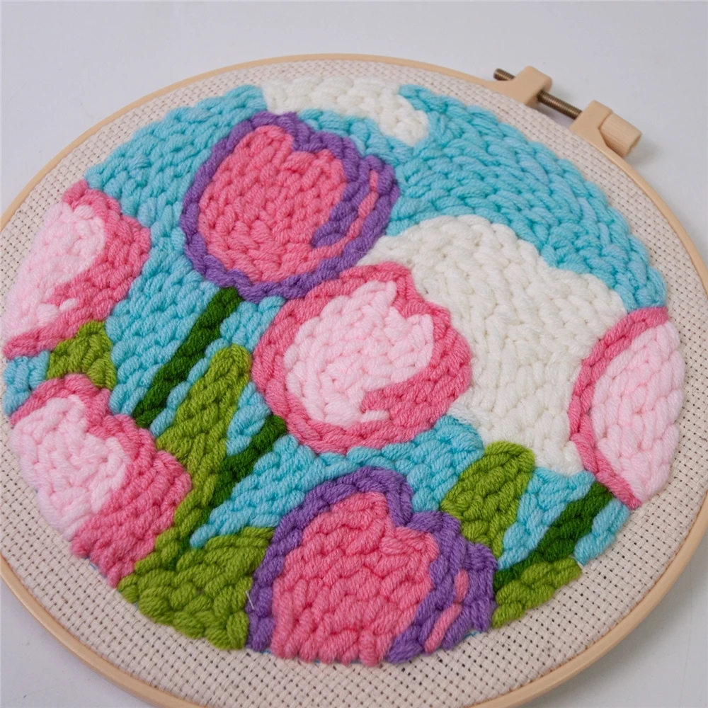 Custom DIY Wholesale Needle Punch Kit New Arrival Cross Stitch Punch Needle Embroidery Set Handmade Flower Punching Needle Kits