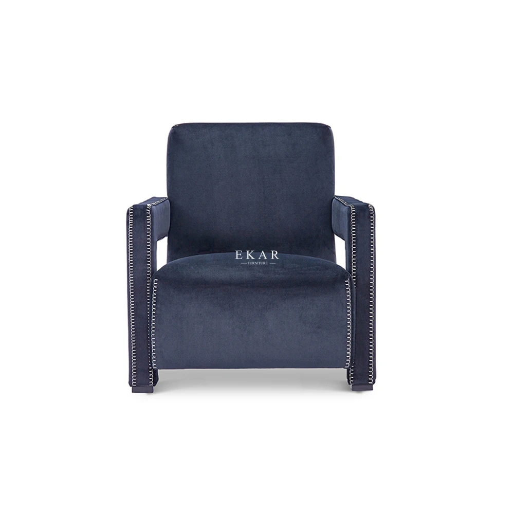 Modern Classic Design Living Room Furniture Blue Velvet Leisure Chair Upholstery Lounge Accent Armchair Club Chair