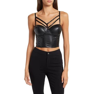 Custom Women's Straps PU Leather Bustier Crop Top Push up Corset Top Bra for Club Party Racer Sports