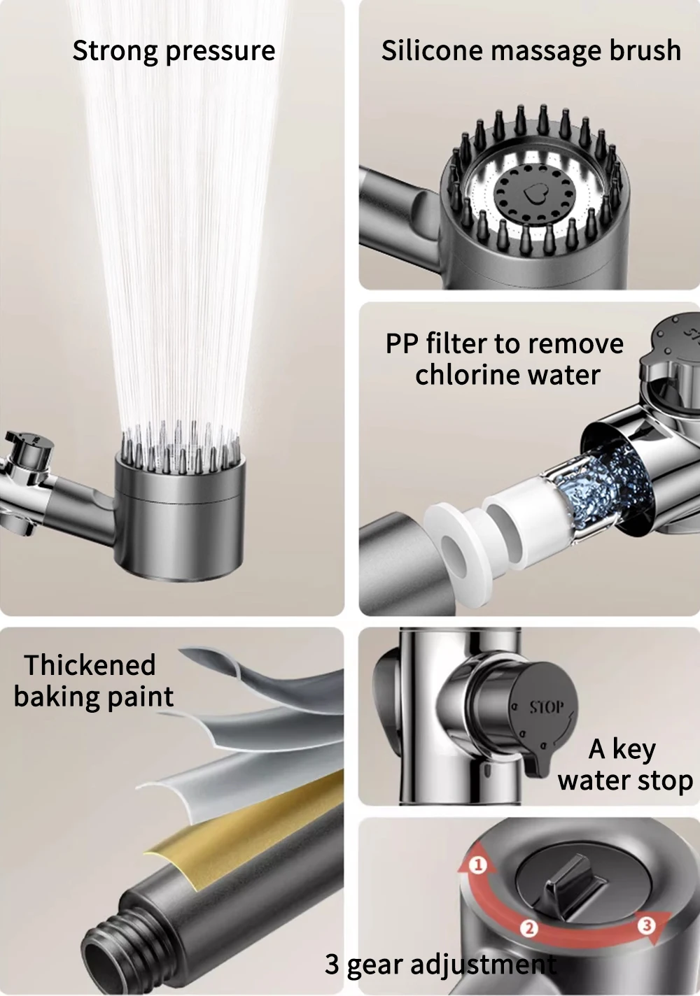 German Multifunctional Massage And Skin Beauty 3 Modes Handheld Shower