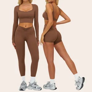 Long Sleeve Set Fitness Blouse Top Short Sport Trousers Women Active Wear Sports Clothing for Gym Workout Set V Cut Yoga Suit