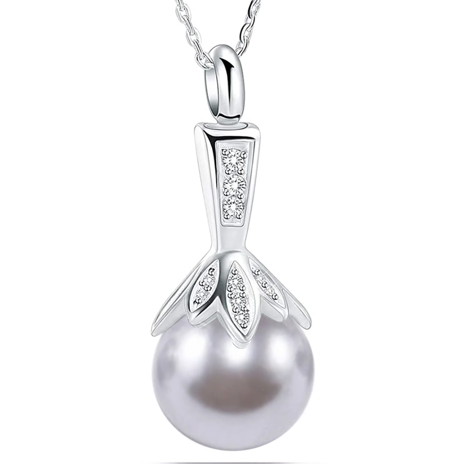 Fashion Elegant Pearl Pendant Necklace Cremation Urn Hold Ashes Keepsake Stainless Steel Memorial Jewelry Gift for Women Wife