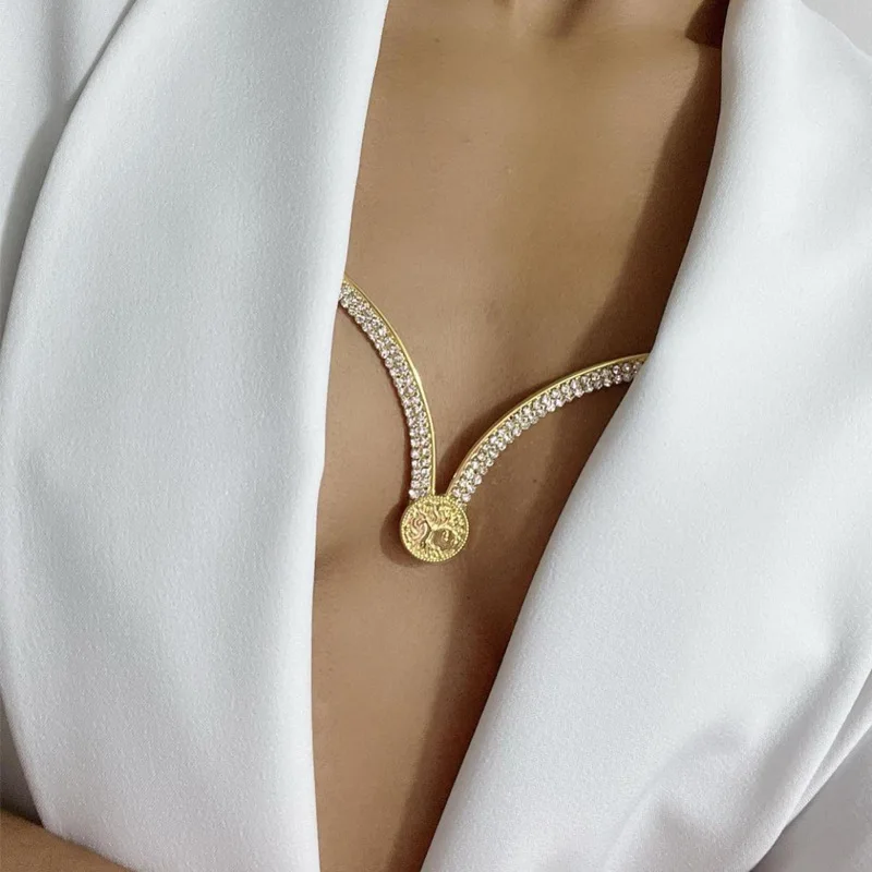 Custom Crystal Neck Chest Body Chain Shiny Full Rhinestone Body Chain