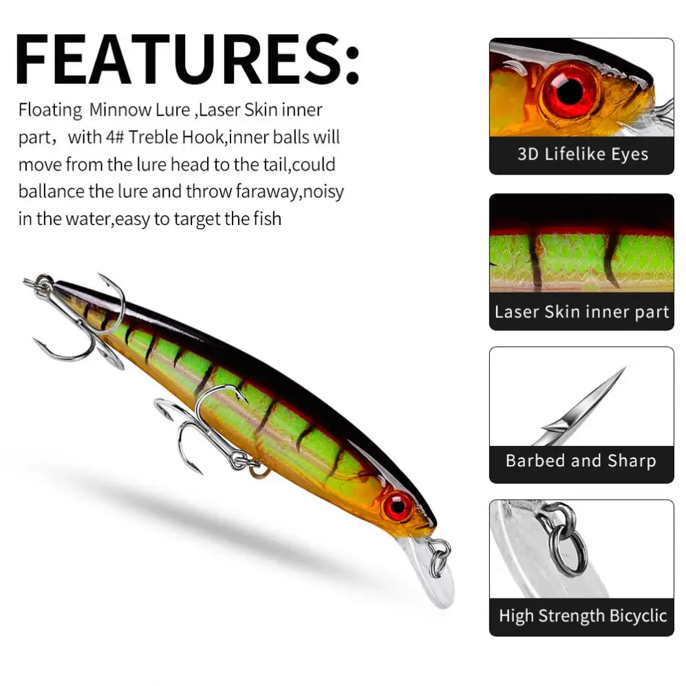 Wobbler-Set Popper Minnow Crankbait 3 PN Barsch