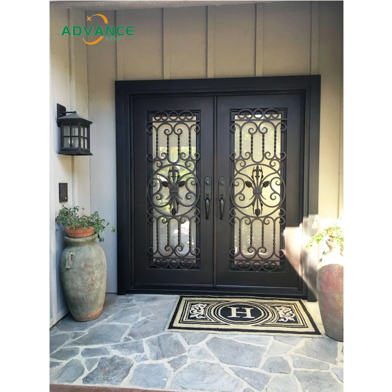 Black Security Doors Design Exterior Entrance Double Wrought Iron Door
