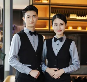 Custom logo Catering Waistcoat  for Restaurant Hotel bar Cafe Stuff Uniform Restaurant Uniform Work Cloth for Man Women