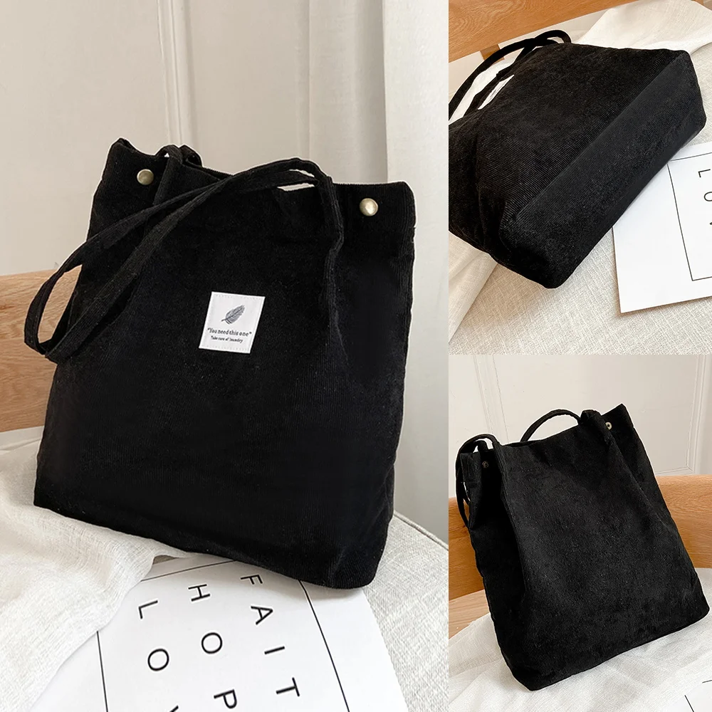 Women Bag Corduroy Shoulder Bags Reusable Cotton Cloth Handbags School Shopping Large Grocery Organizer Shopper Tote Pack supplier