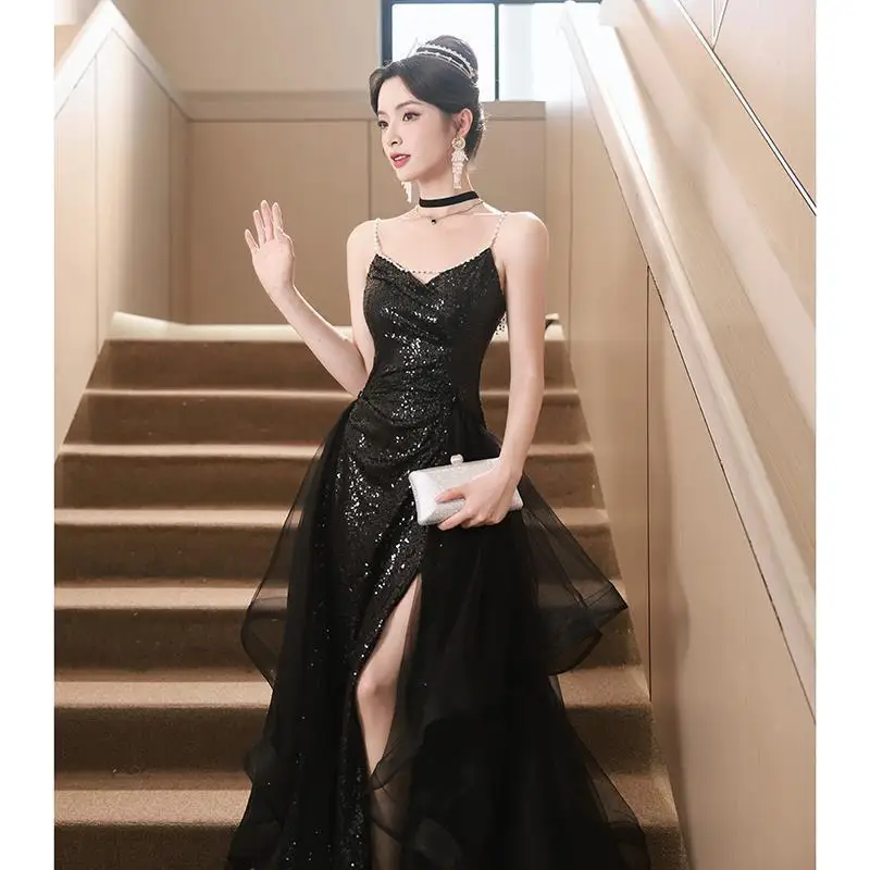 elegance漆黒black sexy long dress★★★ Shop Our S1621R New Black Sexy Pearl Tube Top Sling Dress