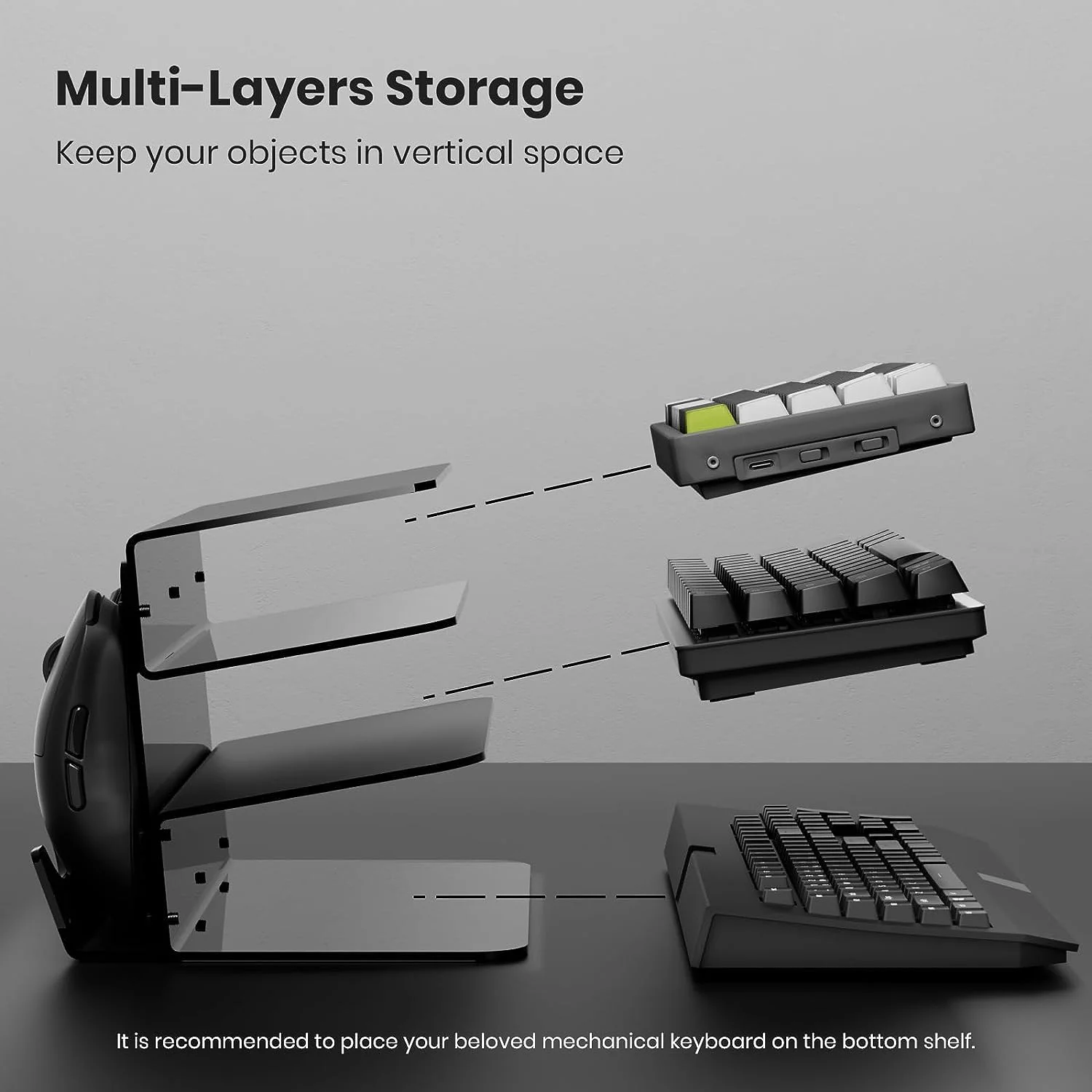 Soporte Expositor Para Teclados De Acrílico Transparente, 3 A 5 Niveles, Carga 10 Kg Por Nivel - Ideal Para Coleccionistas De Teclados Mecánicos Y Organización Del Escritorio