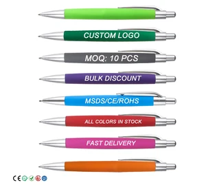 Best Bulk Customized Logo Pens Promotion Multicolored Rubber Plastic Ballpoint Pen with Retractable Printing Advertising Gifts