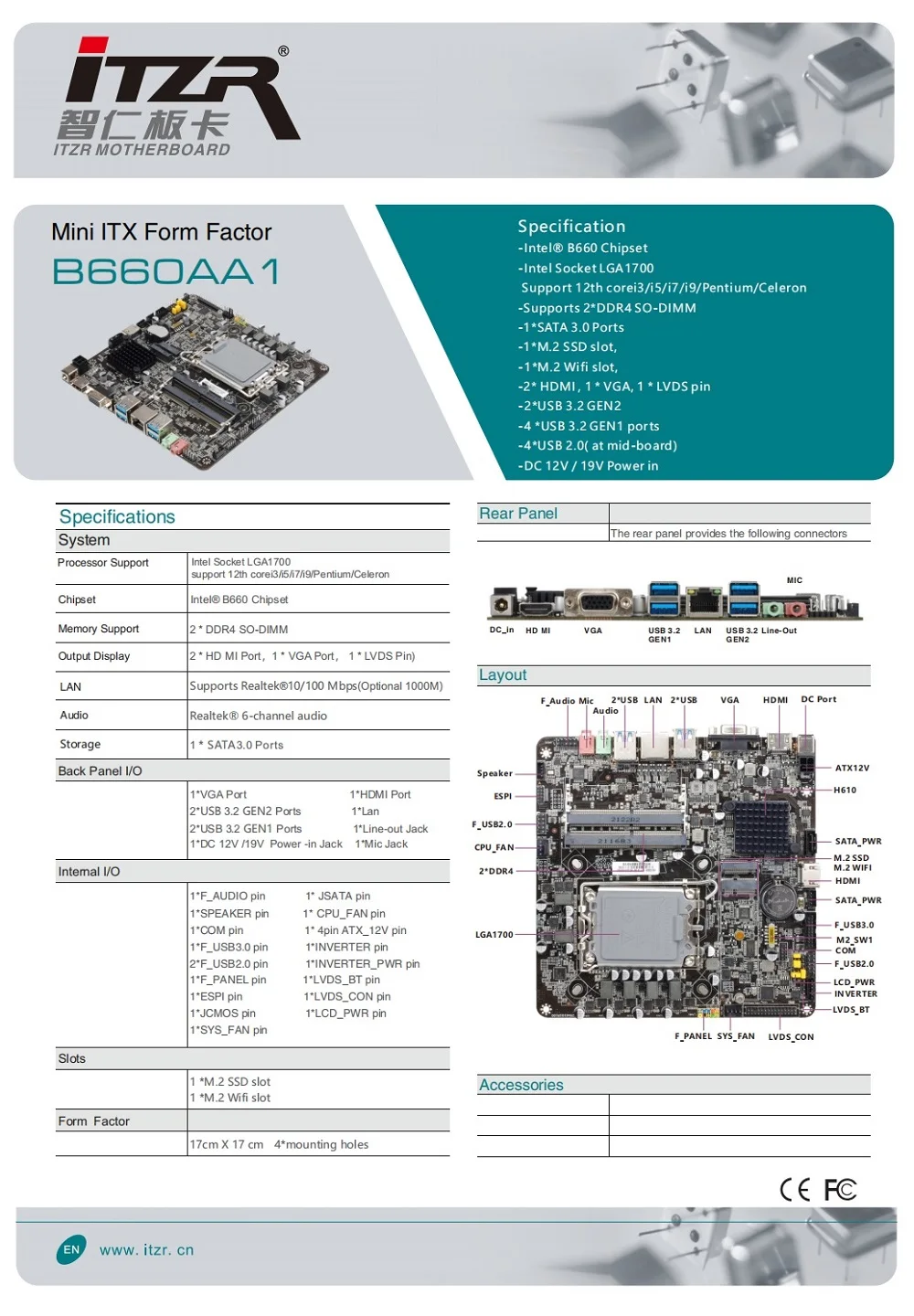 Esonic Mini Itx B660 Motherboard Lga 1700 12th Gen Itx Mainboard M.2