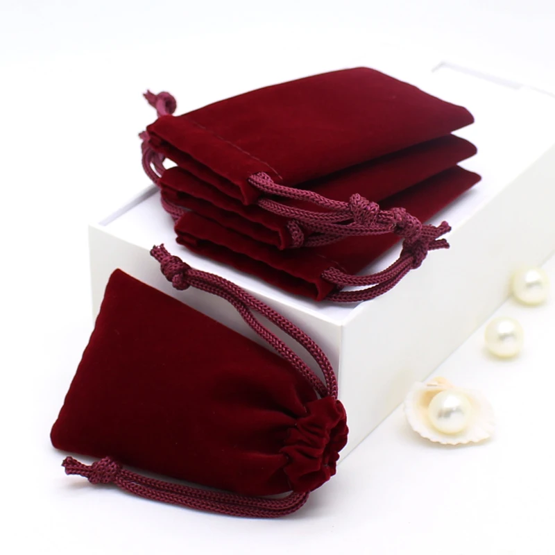 small red velvet drawstring bags