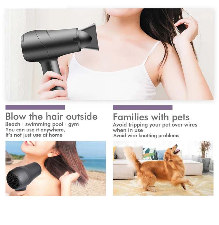 Professional Portable Household Ionic Blow Dryer Hotel Use Rechargeable Wireless Cordless Hair Dryer