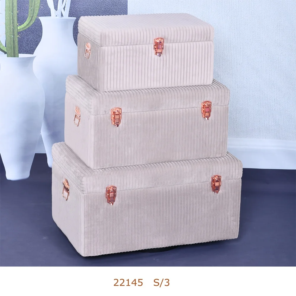 Velvet Large Storage Wooden Trunk Boxes Chest Set for Home Decor