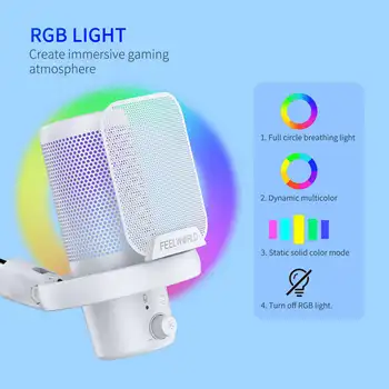 FEELWORLD VM1 Microphones Condenser USB  Treaming Noise Cancellation Mute RGB Light Desktop Stand Microphone Gaming detail image