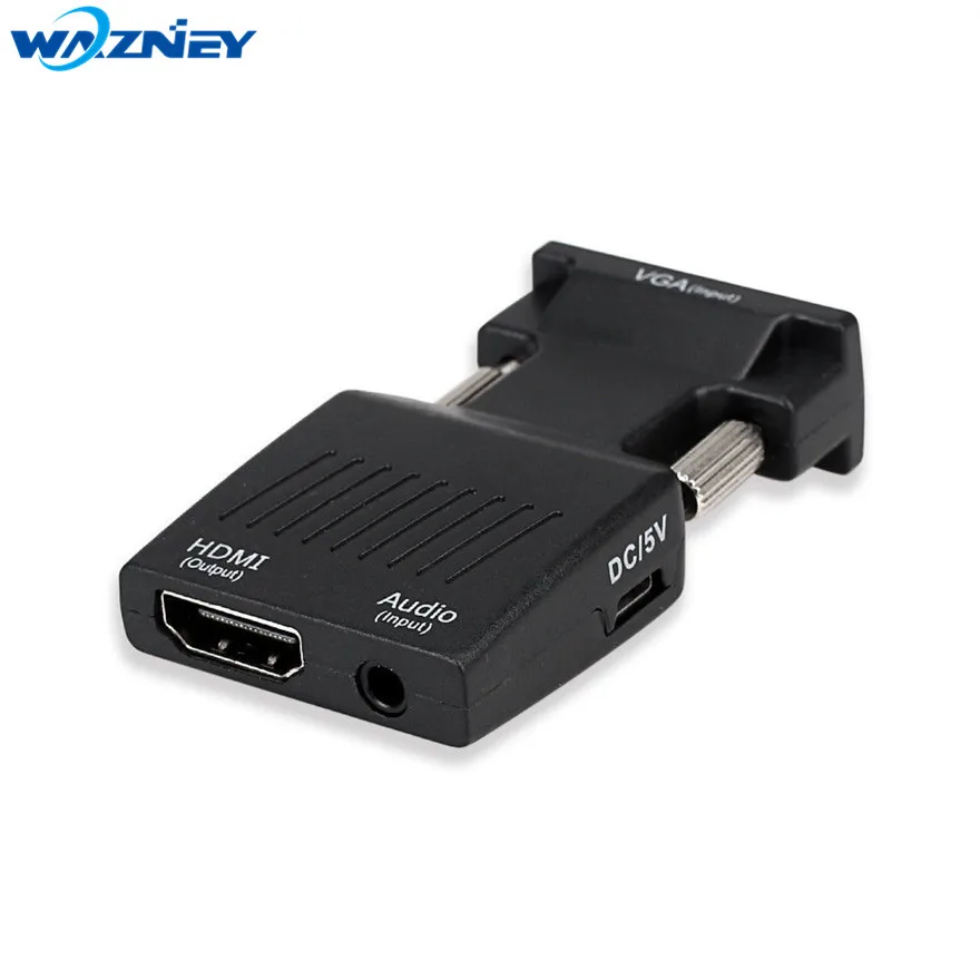 VGA to HDMI Converter Plug Adapter Male to Female Lead with Audio Output Cable Micro Power Port 1080P Signal Output for Computer