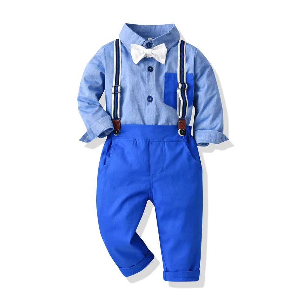 3pcs Set 2024 Kids Party Wear Dress Royal Blue Toddler Boy Formal
