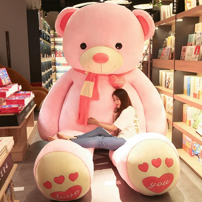 Giant Pink Teddy Bear Plush with Scarf 120 CM Big Kawaii Girl's Valentine's  Love Gifts Bear Plushie