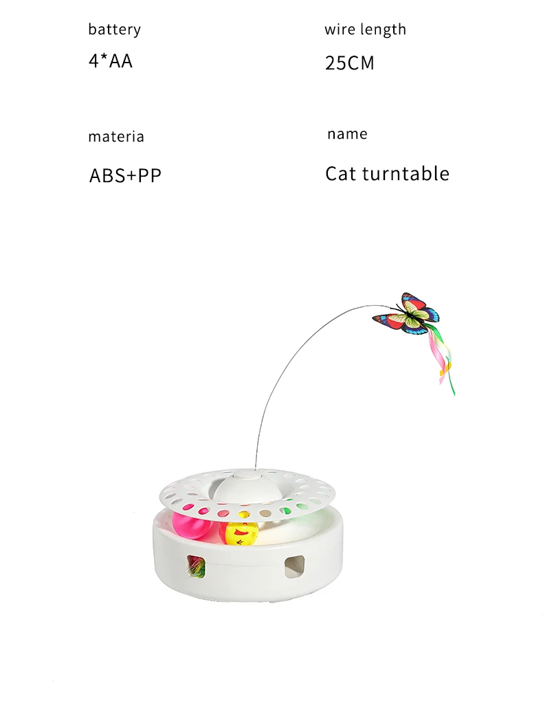 Upgraded Electric Cat Toys with Bell Ball Puzzle 3 in 1 Cat Turntable Toy Automatic Rotation Teaser Butterfly Interactive Toy manufacture