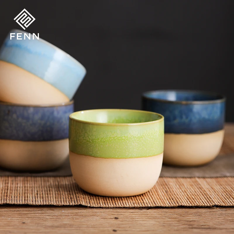 FENN Bulk Fine Porcelain Fancy Tea Cup / Wholesale Tea Cup Stoneware Coffee Mug Green Glazed Ceramic Cup Sublimation for Tea