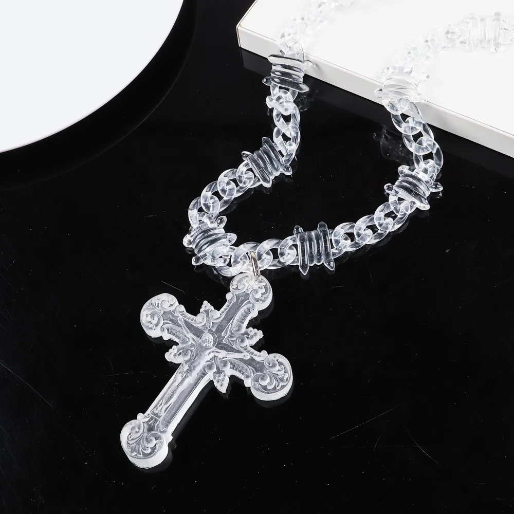 Hip Hop Transparent Thorn Chain Necklace - Unisex Resin Jesus