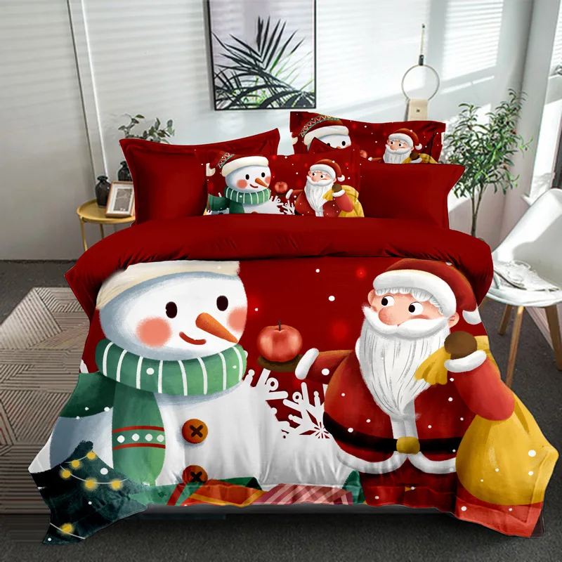 Santa Claus bedding sets European and American holiday polyester duvet cover set 3D digital three piece christmas bedding sets