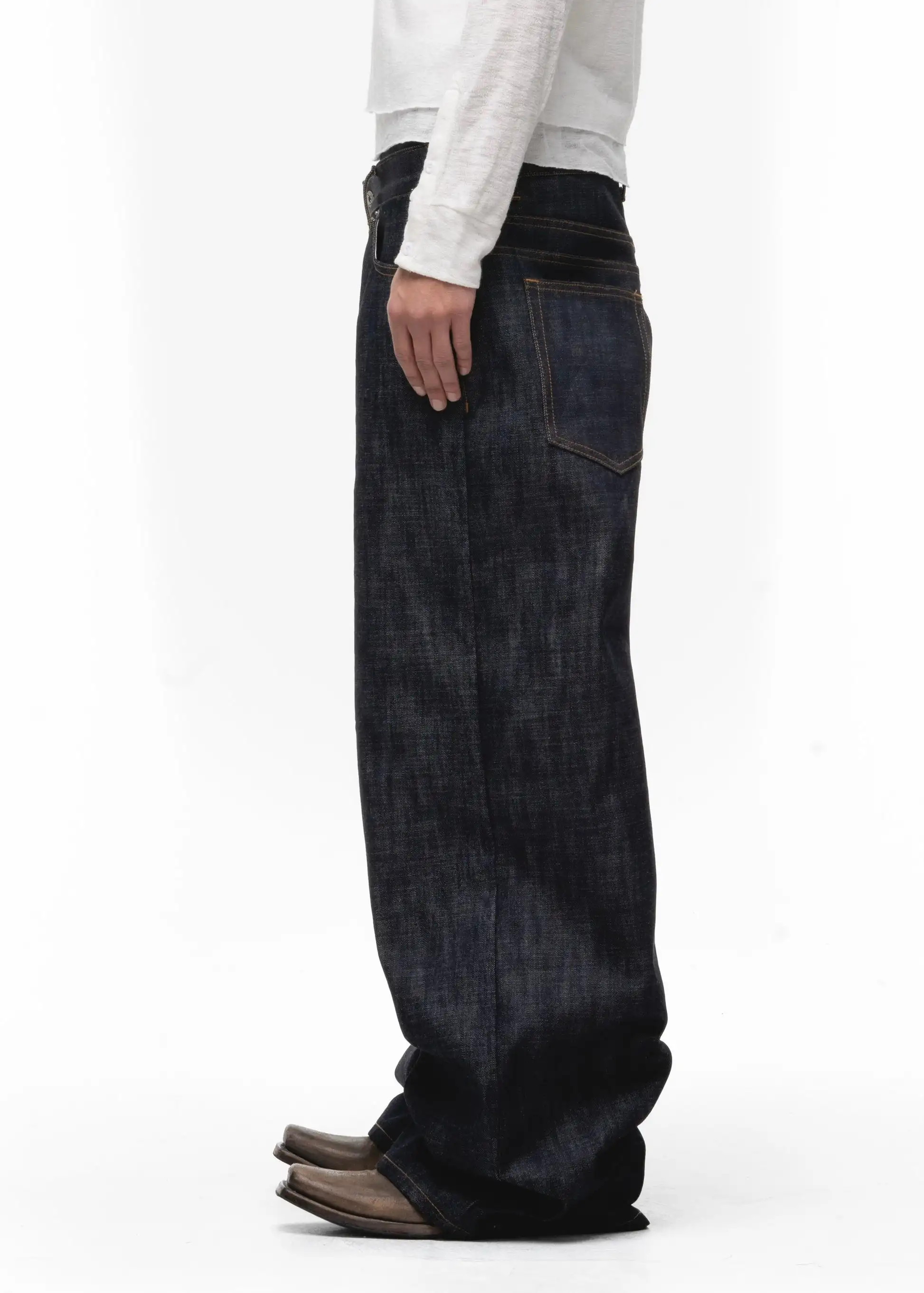 Custom Raw Selvedge Denim Baggy Jeans for Men - Slim Fit Bootcut 