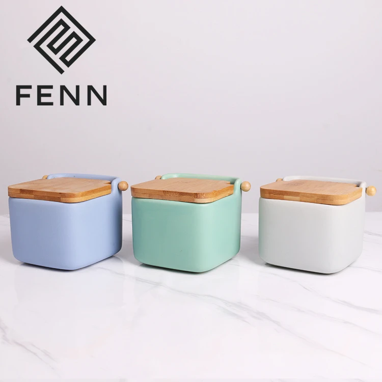 FENN popular wholesale tea canisters / ceramic jar canister with bamboo lid for home and kitchen