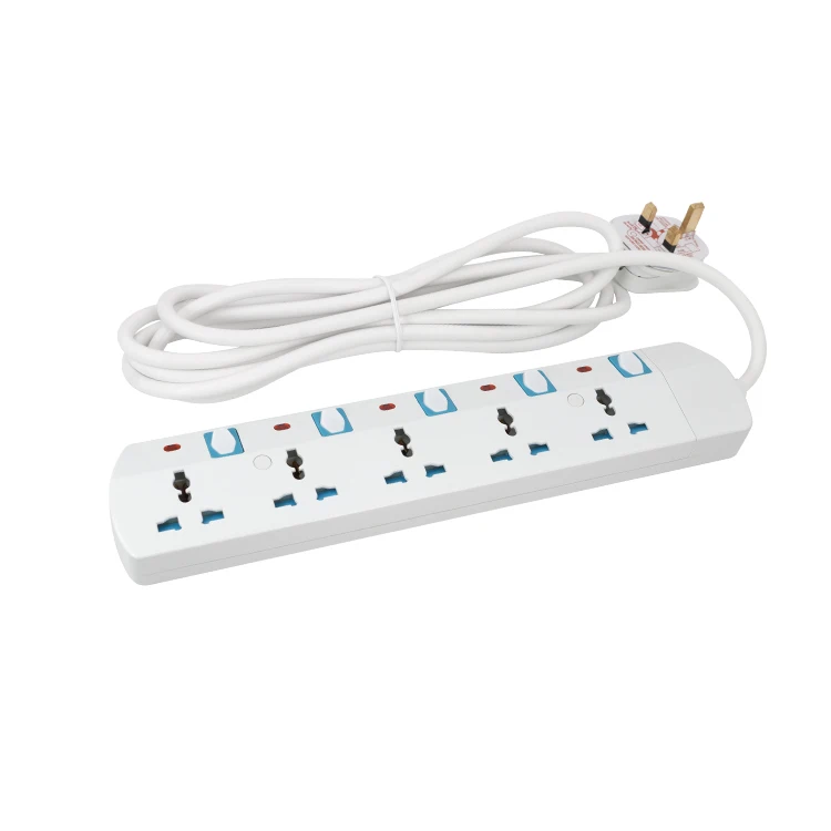 Customizable AC Computer Electric Power Extension Board with 3-5 Meters Heavy Duty Long Wire 3-6 Outlets Rated 10A Current