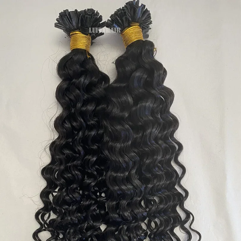 Pre-bonded U-tip Human Hair Extensions Deep Curly Keratin Fusion_voghion.com