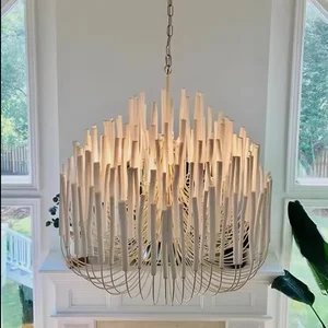 High Quality Large Nordic Style Wooden Metal Chandelier White and Black Finish LED Bulb Light