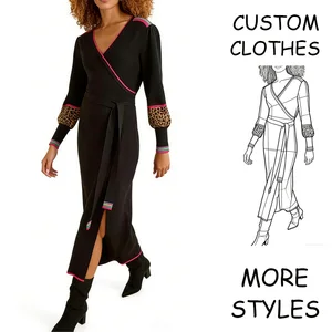 Custom V-Neck Long Sleeve Maxi Muslim Abaya Dresses Women Casual for Women Polyester Fabric Anti-Wrinkle & Breathable Daily Wear