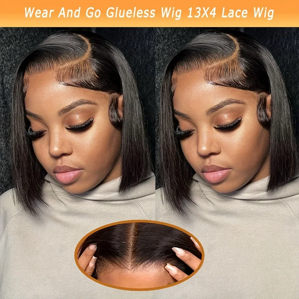 Bob Wig Human Hair Glueless Wigs Pre Plucked Lace Front 180% Density_voghion.com