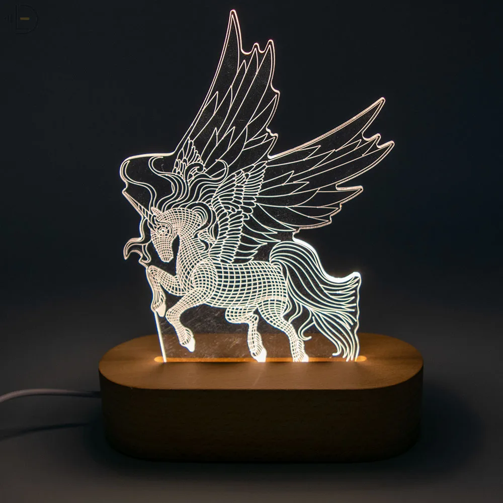 Oval Wood Base USB Wood LED Light Lamp Base 3D Night Light Base For Acrylic