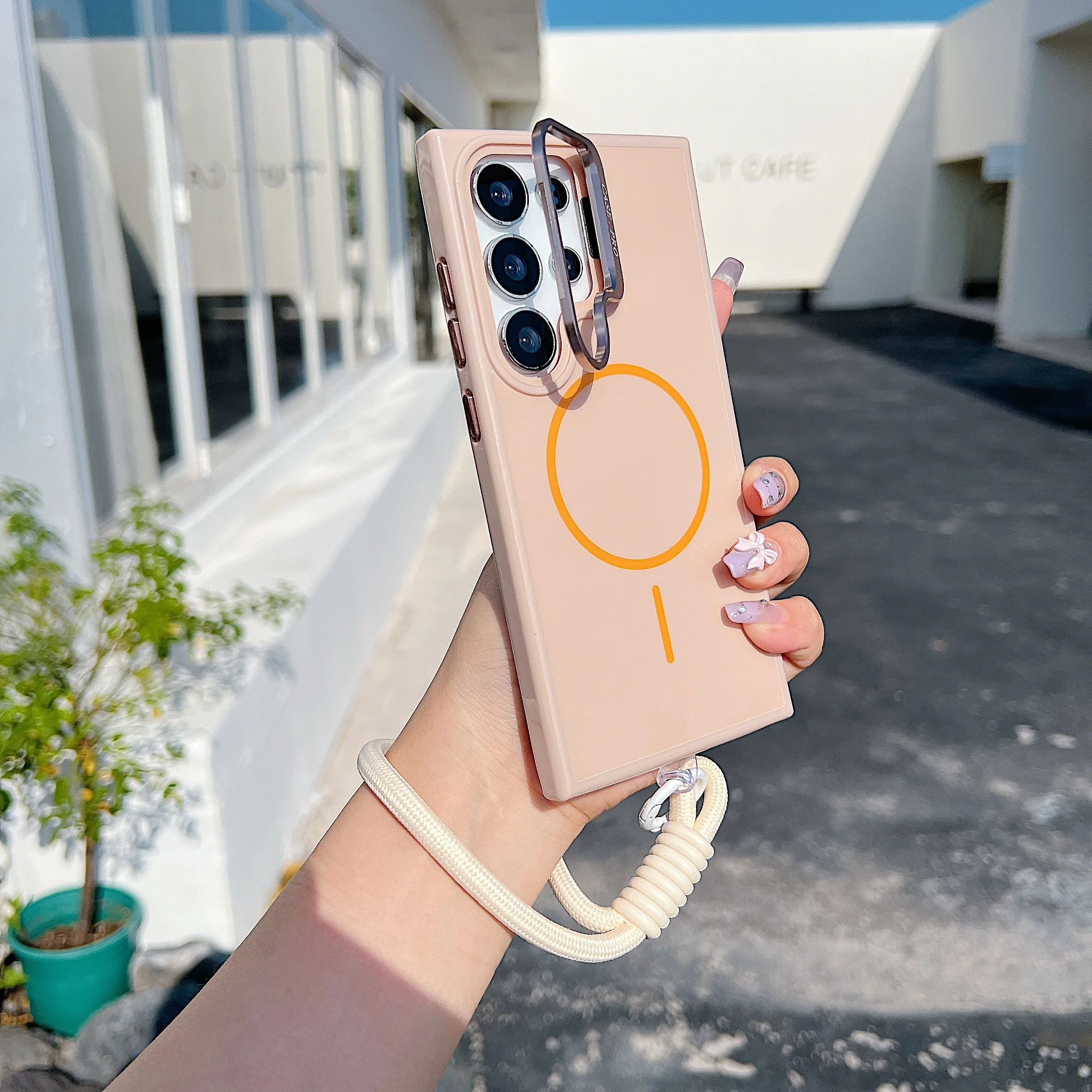 Translucent Color Cases with Camera Stand Lanyard Tpu Pc Shockproof Magnetic Mobile Phone Case for Samsung Galaxy S25 24Ultra