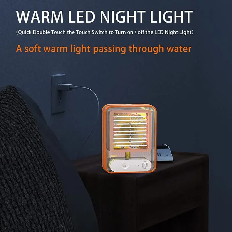 Mini Portable USB Charging Touch Control Electric Evaporative Air Conditioner Cooler Fan With Ice Cool Water Mist Light for Home