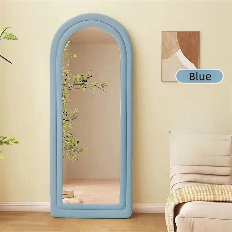product luxury modern wavy flannel framed large full length standing floor dressing wall mirror-3