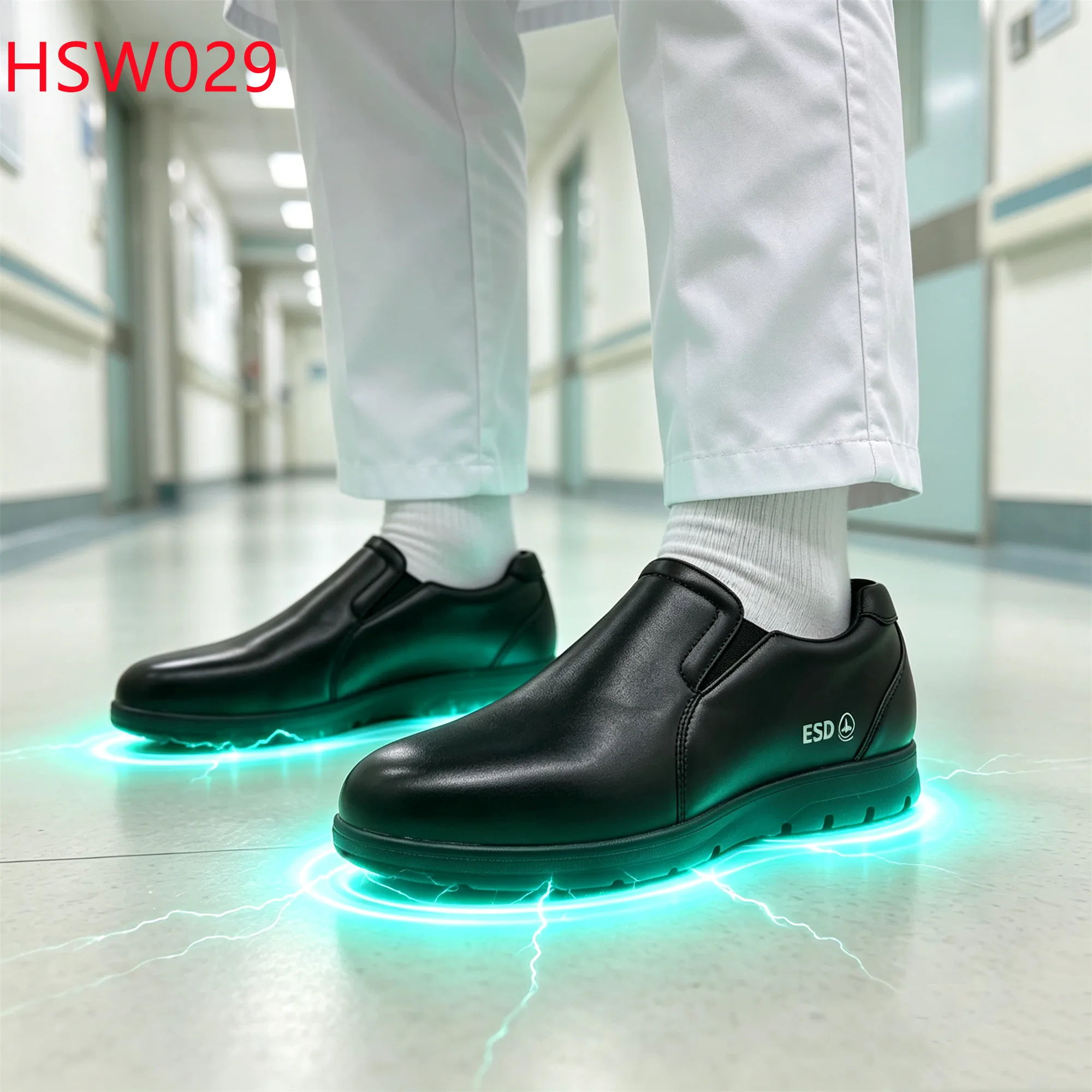 XYM,USA Hospital Quality Leather Hua Singh Pull on Nurse Clogs Drug Inspection Anti-acid&alkali Sole ESD Black Work Shoes HSW029