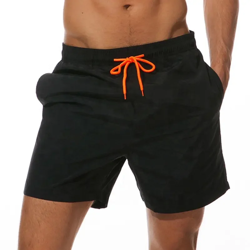 New 2023 apparel stock wholesale Summer Elastic Waist Mens Running 100% Polyester Solid color drawstring Swim Mesh Beach711_voghion.com